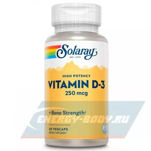  Solaray Super Strength Vitamin D-3 250 mcg 60 веган капсул