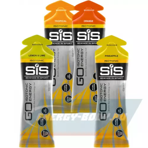 Энергетический гель SCIENCE IN SPORT (SiS) GO Isotonic Energy Gels Апельсин, Лимон-Лайм, Ананас, Тропик, 4 x 60 мл Микс