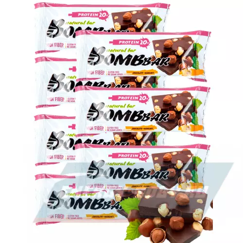 Батончик протеиновый Bombbar Protein Bar Шоколад - Фундук, 7 x 60 г