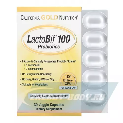  California Gold Nutrition Lactobif 100 Probiotics Нейтральный, 30 вегетарианских капсул
