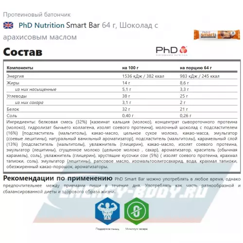 Батончик протеиновый PhD Nutrition Smart Bar Мультипак микс, 5 х 64 г