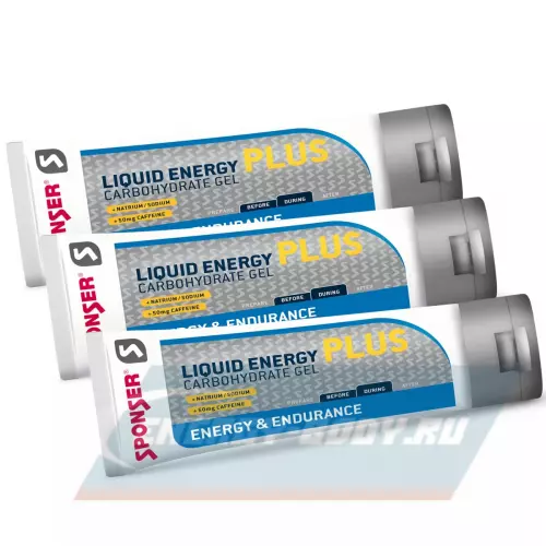 Энергетический гель SPONSER LIQUID ENERGY PLUS 50mg caffeine Карамель, 3 тюбика x 70 г