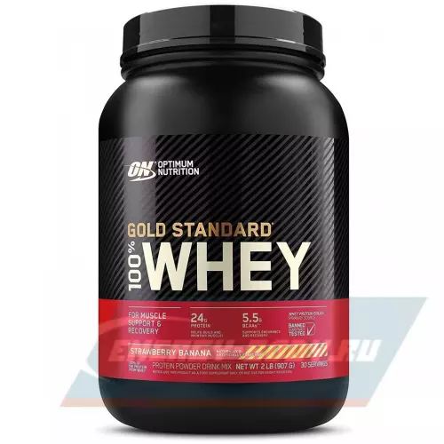  OPTIMUM NUTRITION 100% Whey Gold Standard Клубника - Банан, 907 г + шейкер