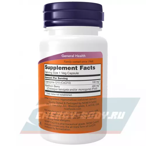  NOW FOODS CoQ10 100 mg – Кофермент Q10 30 веган капсул