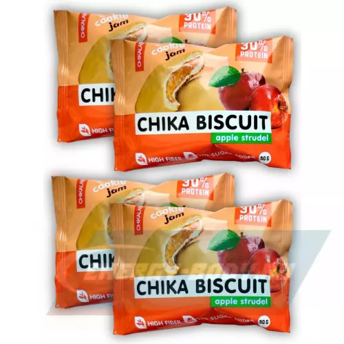 Батончик протеиновый Chikalab Бисквитное печенье Chika Biscuit Яблочный штрудель, 4 х 50 г