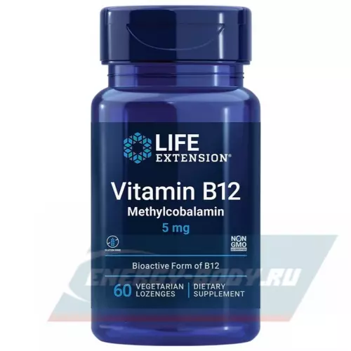  Life Extension Vitamin B12 Methylcobalamin 5 mg Ваниль, 60 вегетарианских капсул