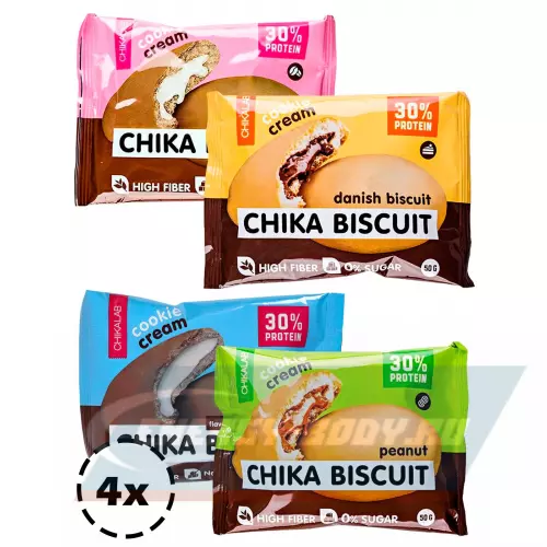 Батончик протеиновый Chikalab Бисквитное печенье Chika Biscuit Ассорти, 4 х 50 г