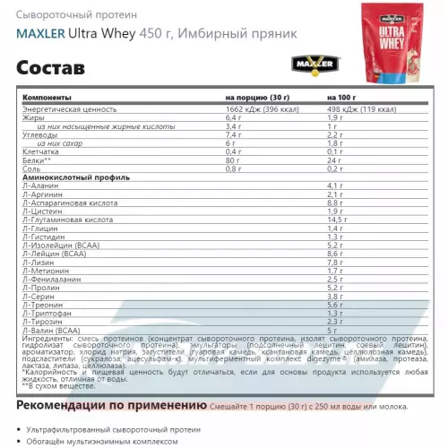  MAXLER Ultra Whey Имбирный пряник, 450 г