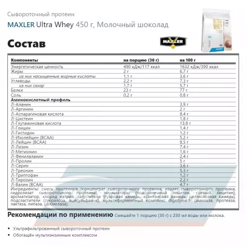  MAXLER Ultra Whey Молочный шоколад, 450 г