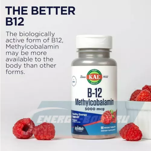  KAL B-12 Methylcobalamin 5000 mcg Малина, 90 таблеток