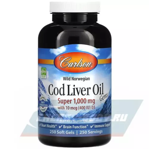 Omega 3 Carlson Labs Norw Cod Liver Oil 250 капсул