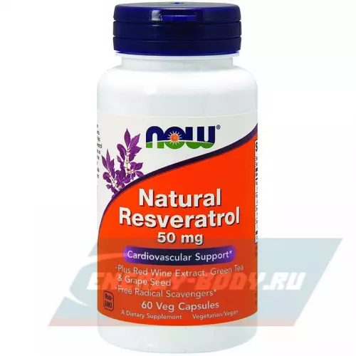  NOW FOODS Natural Resveratrol – Ресвератрол 50 мл Нейтральный, 60 Вегетарианские капсулы