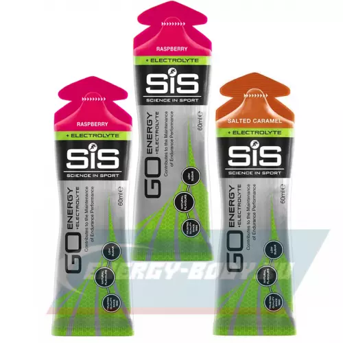 Энергетический гель SCIENCE IN SPORT (SiS) Go Energy + Electrolyte Gels Малина, Солёная Карамель, 3 x 60 мл Микс