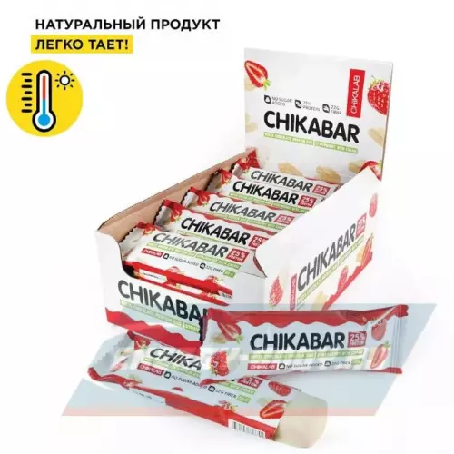 Батончик протеиновый Chikalab Chikabar Клубника со сливками, 20 шт x 60 г