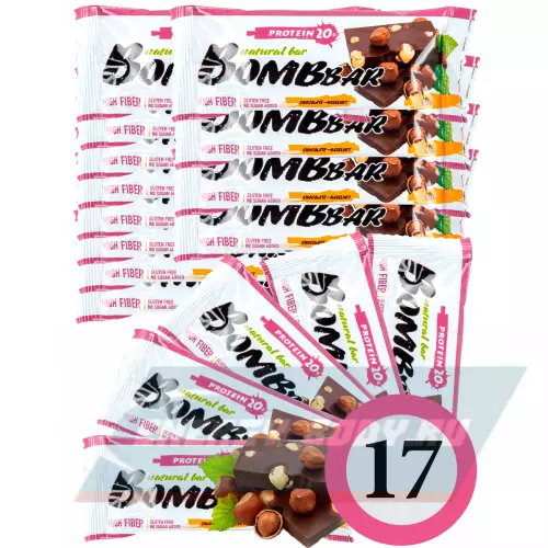 Батончик протеиновый Bombbar Protein Bar Шоколад - Фундук, 17 x 60 г