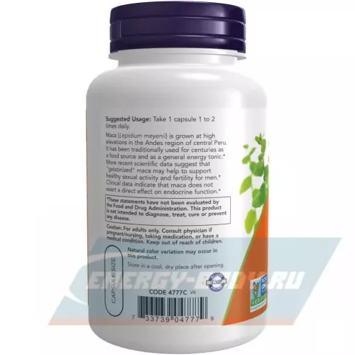  NOW FOODS Raw Maca 750 mg 90 веган капсул