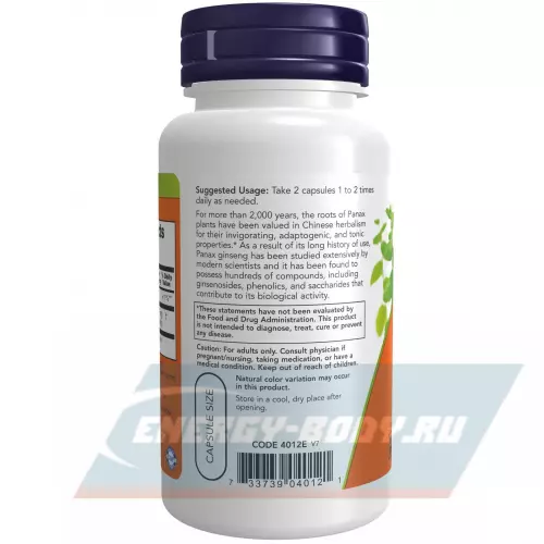  NOW FOODS Panax Ginseng 500 mg 100 веган капсул