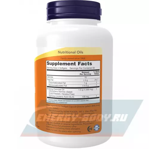  NOW FOODS Evening Primrose 500 mg 250 гелевые капсулы