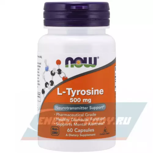 Аминокислотны NOW FOODS L-Tyrosine – Тирозин 500 мг Нейтральный, 60 капсул