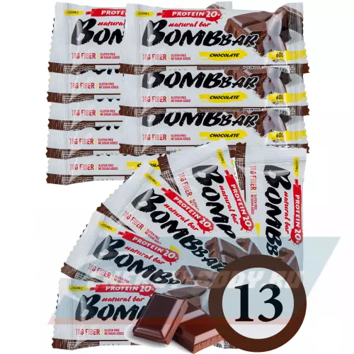 Батончик протеиновый Bombbar Protein Bar Двойной шоколад, 13 x 60 г