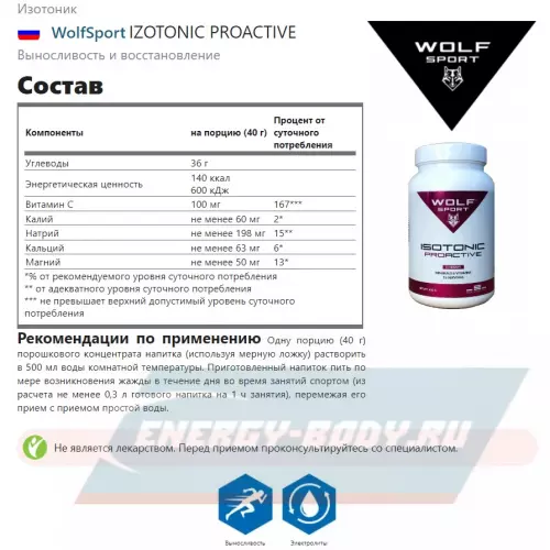  WolfSport IZOTONIC PROACTIVE Вишня, 600 г