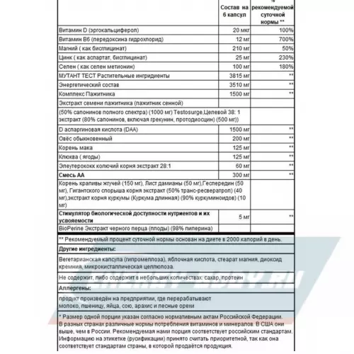  Mutant Mutant Test Нейтральный, 90 капсул