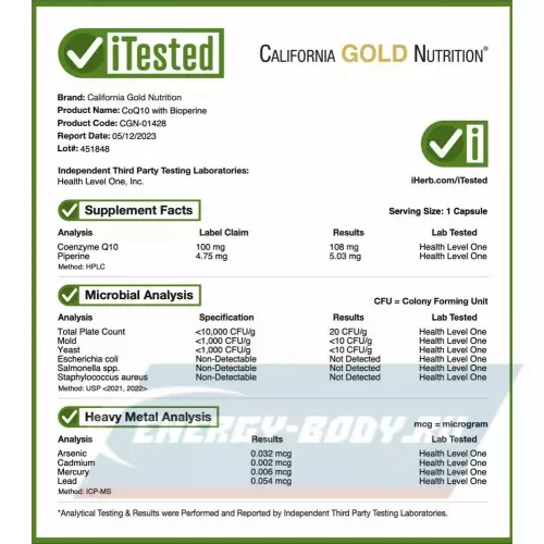  California Gold Nutrition CoQ10 100mg 150 капсул