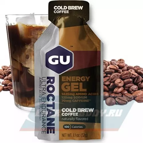 Энергетический гель GU ENERGY GU ROCTANE ENERGY GEL 70mg caffeine Холодный кофе, 24 стика x 32 г