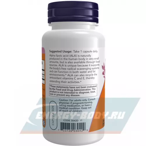  NOW FOODS Alpha Lipoic Acid 250 mg – Альфа-липоевая кислота Нейтральный, 120 веган капсул