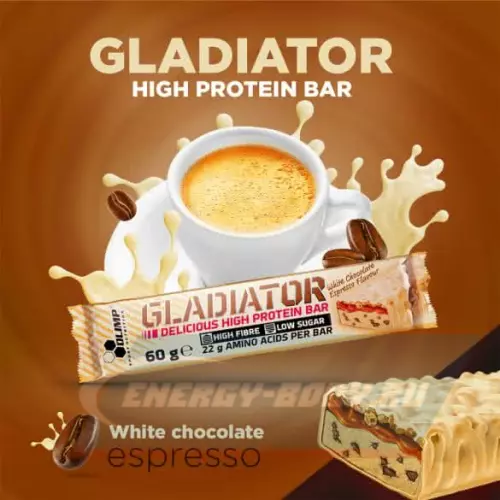 Батончик протеиновый OLIMP Gladiator Bar Белый шоколад - Эспрессо, 60 г