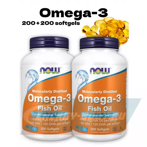 Omega 3 NOW FOODS Omega-3 - Омега 3 1000 мг Нейтральный, 2 х 200 гелевых капсул