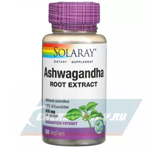  Solaray Ashwagandha Root Extract 470 mg 60 вегетарианских капсул
