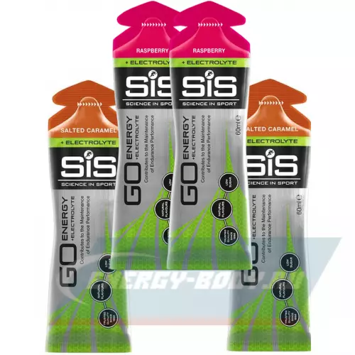 Энергетический гель SCIENCE IN SPORT (SiS) Go Energy + Electrolyte Gels Малина, Солёная Карамель, 4 x 60 мл Микс