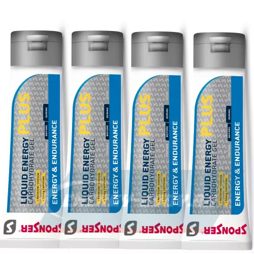 Энергетический гель SPONSER LIQUID ENERGY PLUS 50mg caffeine Карамель, 4 тюбик x 70 г