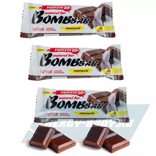 Батончик протеиновый Bombbar Protein Bar Двойной шоколад, 3 x 60 г