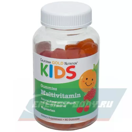 California Gold Nutrition Kids Multivitamin Gummies Апельсин - Клубника - Вишня, 60 жевательных конфет