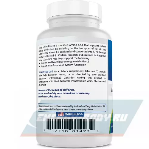 L-Карнитин BestNaturals Acetyl L-Carnitine 1000 mg 60 капсул