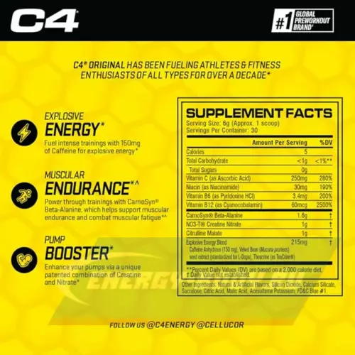 Предтерник Cellucor C4 Pre-Workout Голубая малина, 180 г