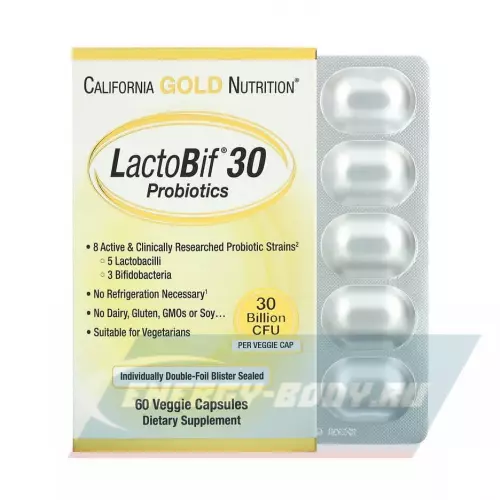  California Gold Nutrition LactoBif Probiotics 30 Billion 60 вегетарианских капсул