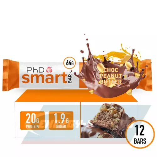 Батончик протеиновый PhD Nutrition Smart Bar Шоколад - Арахисовое масло, 6 x 64 г