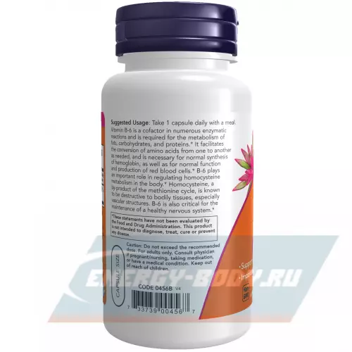  NOW FOODS B-6 100 mg – Витамин Б-6 100 веган капсул