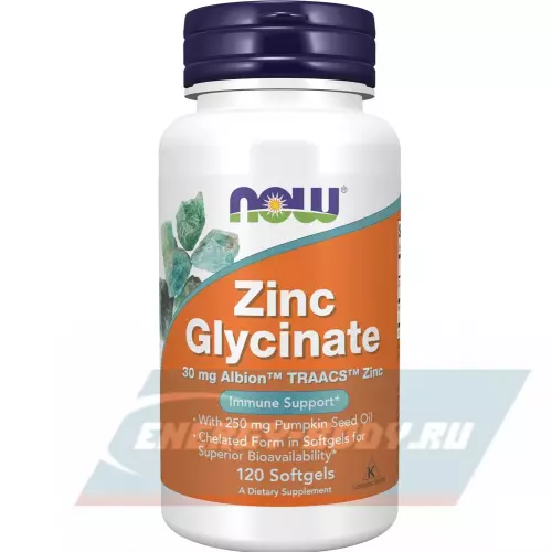  NOW FOODS Zinc Glycinate 30 mg 120 гелиевых капсул