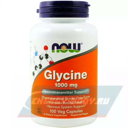 Аминокислотны NOW FOODS Glycine - Глицин 1000 мг Нейтральный, 100 Вегетарианские капсулы