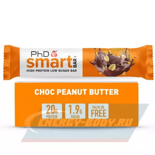 Батончик протеиновый PhD Nutrition Smart Bar Шоколад - Арахисовое паста, 12 x 64 г