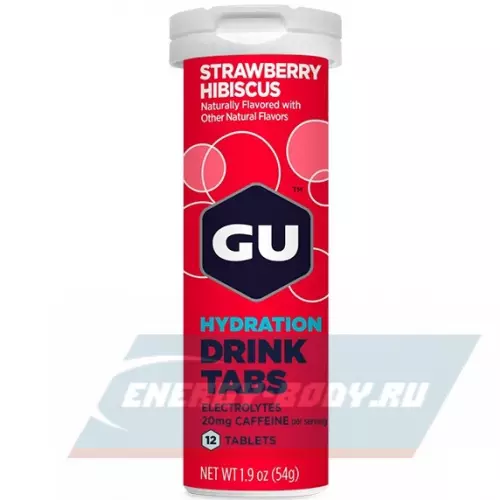  GU ENERGY GU HYDRATION DRINK TABS + caffeine Клубника-Гибискус, 1 туба