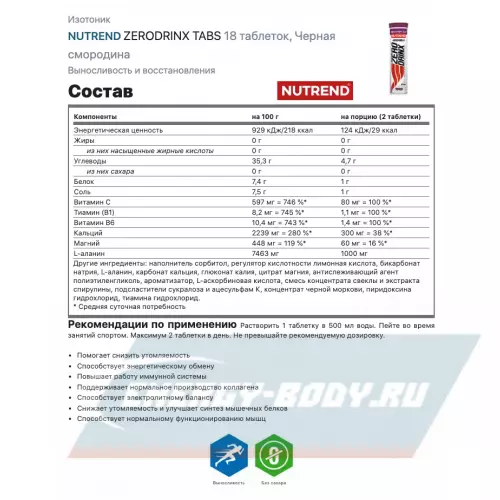  NUTREND ZERODRINX TABS Черная смородина, 3 x 18 таблеток