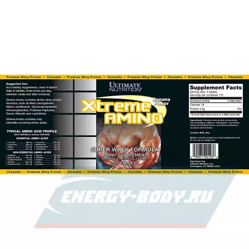 Аминокислотны Ultimate Nutrition Xtreme Amino Super Банан, 330 жевательных таблеток