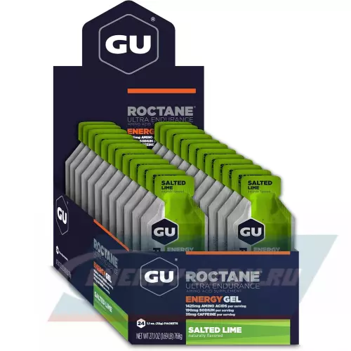 Энергетический гель GU ENERGY GU ROCTANE ENERGY GEL caffeine Соленый лайм, 24 стика x 32 г