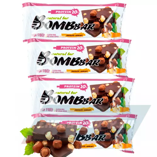 Батончик протеиновый Bombbar Protein Bar Шоколад - Фундук, 4 x 60 g