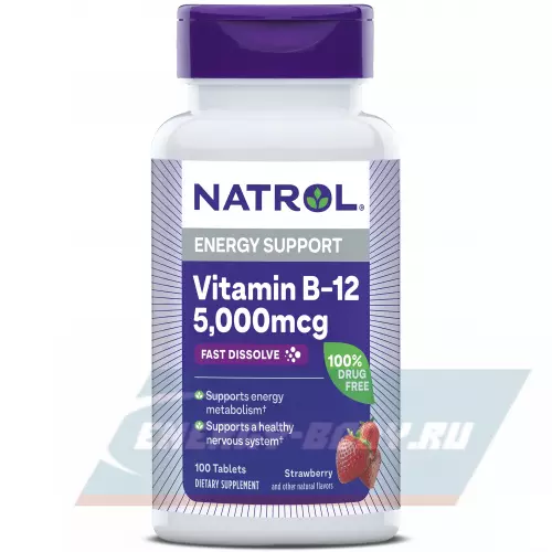  Natrol Vitamin B-12 5000 мкг F/D Клубника, 100 таблеток